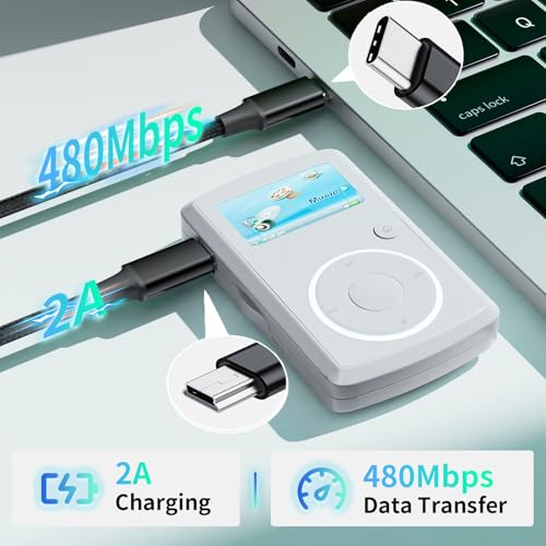 Short USB C to Mini USB Cable 0.25M, Braided USB-C to Mini-B 5-Pin Cord, OTG Charging Sync Data for PC Hero 3+, PS3 Controller, MP3/4, Dash Cam, GPS Receiver, and More Devices - size: 0.8FT