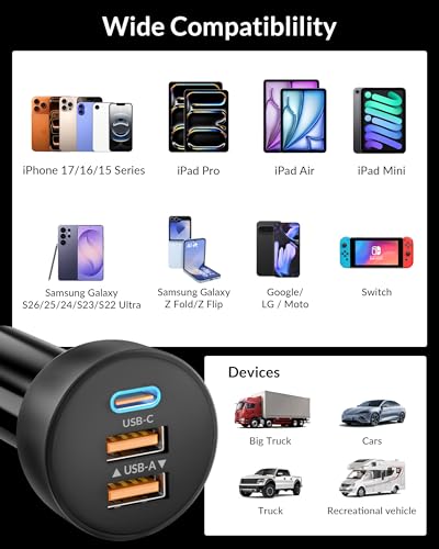 3-Port 70W Fast Car Charger for iPhone 14 13 12 11 Pro Max SE XR XS X 8 7 6 - color: Black