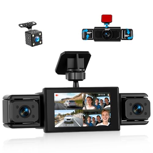 4 Channel 360° Dash Cam Front and Rear Inside Left Right,3 Inch FHD 1080P IPS Dashcam Supports 8 IR Night Vision,Loop Recording,Switchable Screens,Motion Detection,Reversing Help Dash Camera for Cars - color: P2-1080P