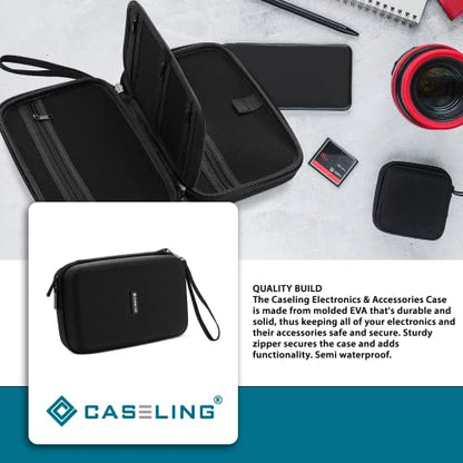 Caseling Hard EVA Electronics Travel Organizer – Shockproof Protective Carrying Case for Chargers, Power Banks & Cables – Compact 9.5” x 5.7” Travel Storage with Wrist Strap, Black (Pack of 2) - size: 9.5 x 5.7 x 2.8 inches (Pack of 2)