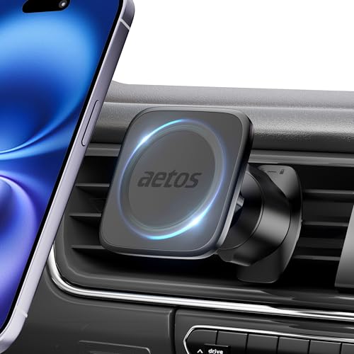aetos for MagSafe Car Mount. Elegant Magnetic Air Vent Phone Holder with 20 Strong N52 Magnets & Metal Hook. Classic Minimalist Design for iPhone 17 16 15 14 13 12 Pro Max & MagSafe Cases