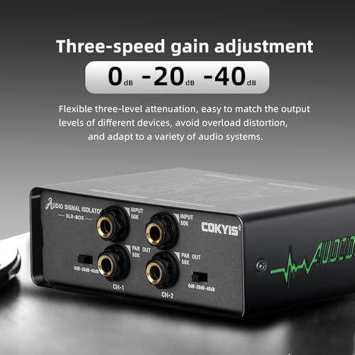 XLR-BOX Dual Channel Audio Noise Isolator/Buzz Canceller Does Not Affect Bass，Aluminum Housing Grounding Loop Noise RCA Isolator, Suitable for HiFi Stereo Home Theater Car Audio Players RCA/XLR/6.35