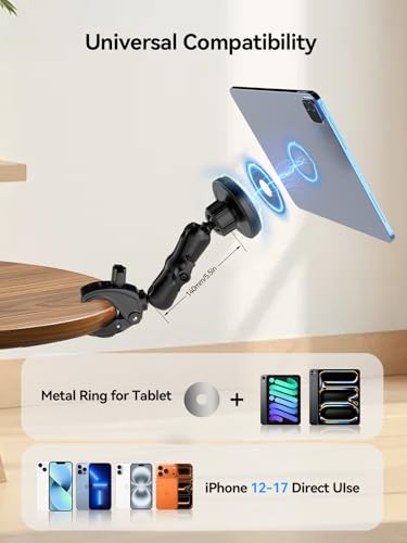 OHLPRO Magnetic Tablet Holder for Mic Stand,360° Adjustable Microphone Music Stand Phone Holder Mount,Tablet Mount Clamp for Peloton Bike,Treadmill, Stroller, Cabinet, Fits MagSafe, All Tablets,Phones - size: Magnetic for 4.7-15.6"