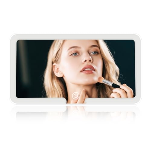 Car Vanity Mirror with Lights & Rechargeable Design,Touchable LED Mirrors for Car Vanity with 3-color Light Adjustment Design,40 LED Beads Mirror for Cars Visor - color: White