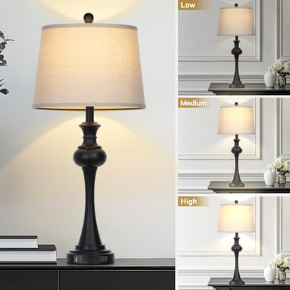 CINSARY Black Table Lamp for Living Room, 29" Bedside Lamp with USB C+A - color: Black
