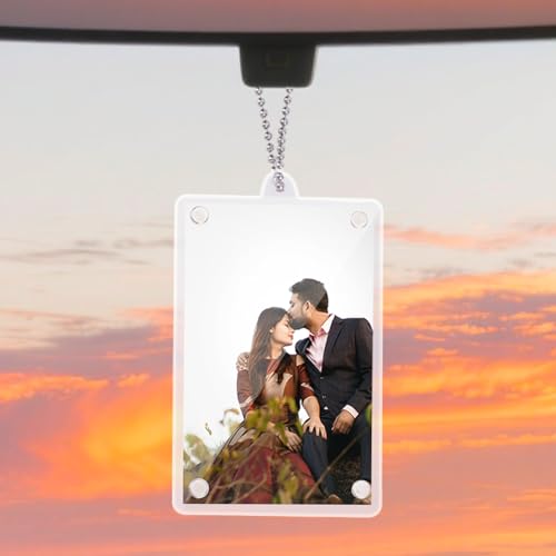 2pcs Magnetic Car Picture Holder, Acrylic Magnetic Personalized Photo Holder with Chain Rearview Mirror Accessories Ornaments Decor Car Hanging Photo Display for Family & Various Pictures