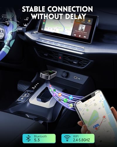 Amzfeel Wireless CarPlay Adapter for Apple iPhone iOS 10+ & Cars from 2015+, Mini Edition, Convert Factory Wired to Wireless CarPlay Dongle Plug & Play GPS Digital Media Receiver (Brushed Cobalt Blue)