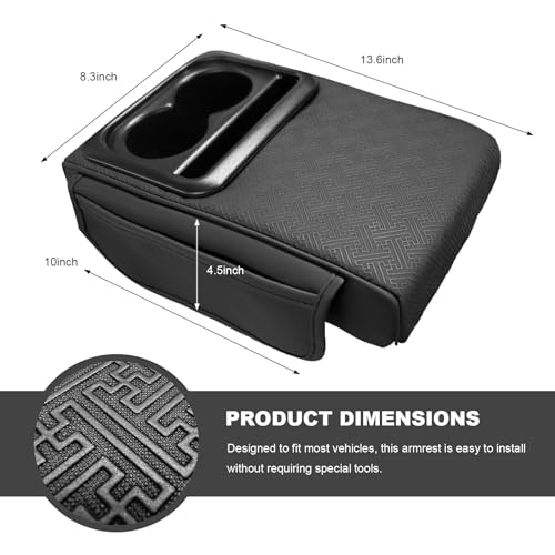 Sun Walker Car Middle Console Cover with Cup Holder, 3.1" Height-Lifts Comfortable Leather Armrest Pad with 2 Pockets, Scratch-Resistant Center Console Cushion for Long Driving (Style B) - color: Style B