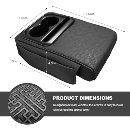 Sun Walker Car Middle Console Cover with Cup Holder, 3.1" Height-Lifts Comfortable Leather Armrest Pad with 2 Pockets, Scratch-Resistant Center Console Cushion for Long Driving (Style B) - color: Style B
