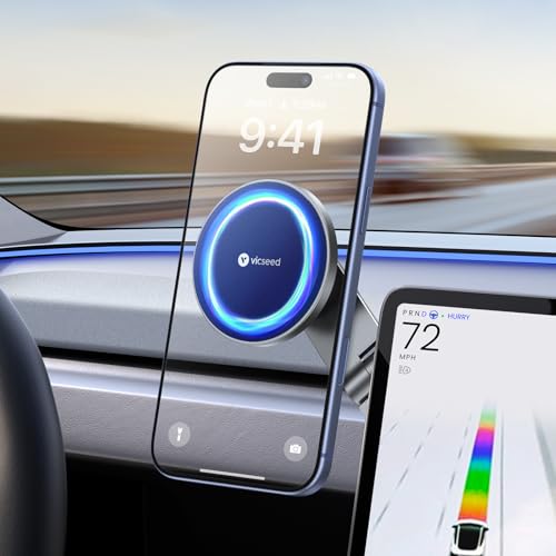 VICSEED Tesla Phone Mount【Strongest Magnet Power】 Foldable Hidden Tesla Phone Holder Fit for All Phones, Tesla Model 3/Y/Cybertruck Accessories, Tesla Model 3 Model Y for MagSafe Car Mount - Blue - color: Deep Blue