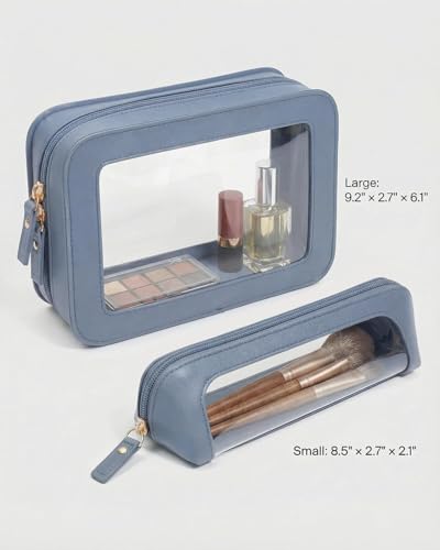 Clear Makeup Bag Set of 2,Pencil Case for Boys,Cute Travel Toiletry Bag - color: Blue, style: 2pack-standard&slim