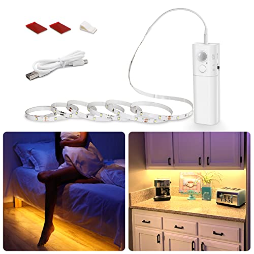 WOBANE Motion Activated LED Strip Light, Rechargeable Closet Lighting 2700K - color: Warm White, size: 6.56ft White