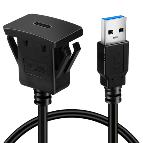 스퀘어 싱글 포트 USB 3.0 수 - 타입 C 3.0 암 자동차 플러시 마운트 케이블 USB C 패널 마운트 연장 케이블 자동차 트럭 보트 오토바이 대시보드용 0.9m(3피트) - size: 3피트, style: 스퀘어 싱글 U3에서 C3까지
