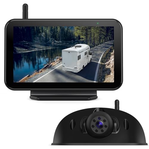 eRapta RV Backup Camera Wireless System for Furrion with 5-Inch Monitor 1080P, 1 Rear Camera, Wide-View, Video Recording, IR Night Vision, IP69 Waterproof, Plug and Play for Camper -AY5 - color: Metallic Gray