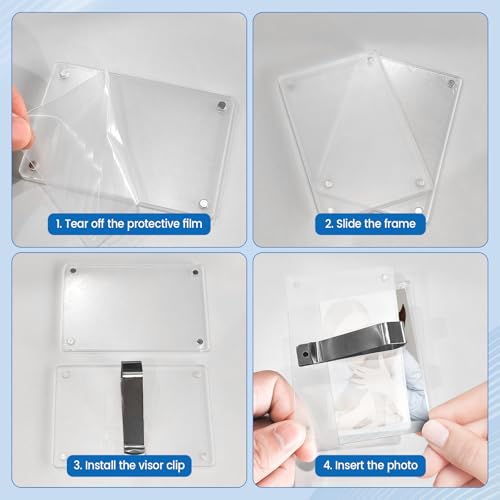 Car Sun Visor Photo Holder, Magnetic Car Picture Frame, Universal Car Visor Clip for Add Personality to Your Vehicle (Transparent, 2.8 x 4.7) - size: 2.8 x 4.7