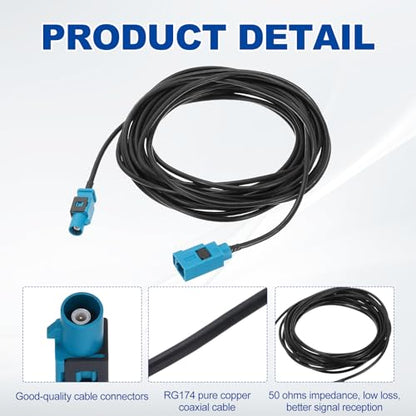 uxcell 2Pcs Antenna Extension Cable, 16.4ft/5m Longer Fakra-Z Male to Fakra-Z Female RF Coax Cable for Car Stereo Head Unit GPS Navigation FM AM Radio RG174 - size: 16.4ft/5m