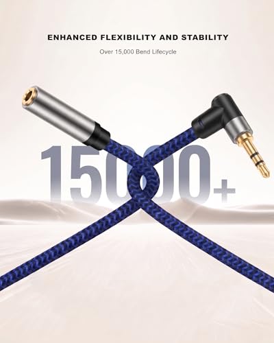 3.5mm Male to Female Extension Stereo Audio Extension Cable 15FT, Cotton-Braided Audio Extension Cable, Stereo Jack Cord for Phones, Headphones, Speakers, Tablets, PCs and More - size: 15FT