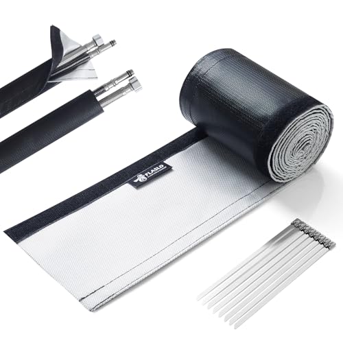 FLASLD Wire Heat Shield for Hose Lines & Electrical Wiring, 1" I.D. x 3FT Heat Shield Wrap Automotive for Exhaust and High-Temperature Pipes with Stainless Steel Ties, Black - size: 1" I.D. x 3FT