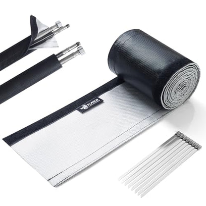 FLASLD Wire Heat Shield for Hose Lines & Electrical Wiring, 1" I.D. x 3FT Heat Shield Wrap Automotive for Exhaust and High-Temperature Pipes with Stainless Steel Ties, Black - size: 1" I.D. x 3FT
