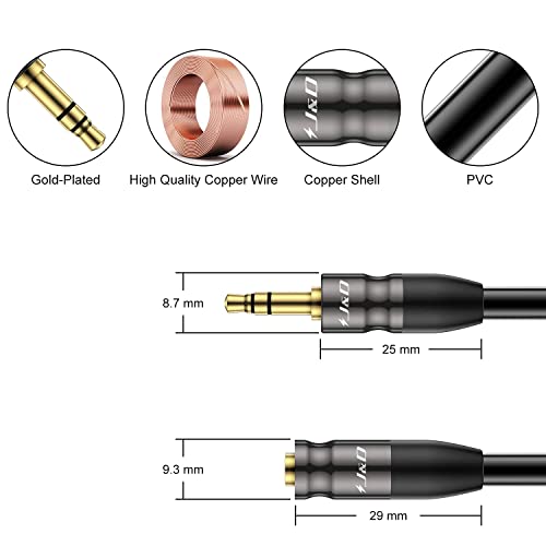 J&D AUX Audio Extension Cable, 3.5mm TRS Male to Female Stereo Adapter, Copper Shell, 25 Feet - size: 25 Feet