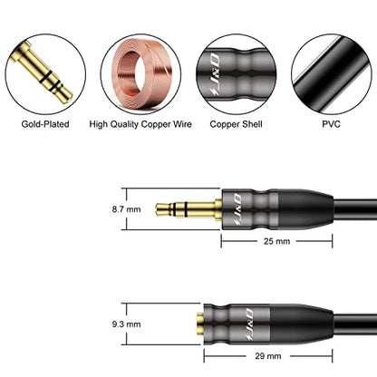 J&D AUX Audio Extension Cable, 3.5mm TRS Male to Female Stereo Adapter, Copper Shell, 25 Feet - size: 25 Feet