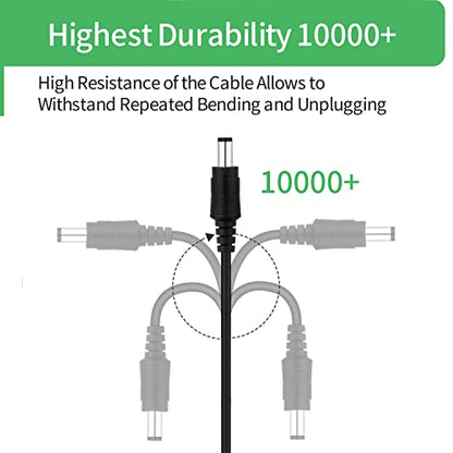 6.6FT 2M DC Power Extension Cable 5.5mm x 2.1mm,for CCTV Camera IP WiFi Camera,DVR,LED Strip,DC Power Supply Adapter Extender Cable,Black (Pack of 2) - size: 6.6FT