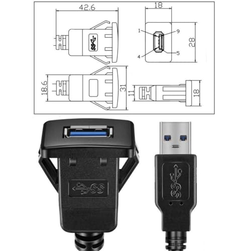 chenyang USB 3.0 Flush Mount Male to Female Extension Cable for Car Dashboard Panel Mount 1.0M - color: Male to Female with Latch