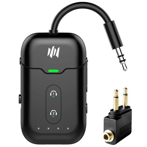 Premium Airplane Bluetooth 5.4 Transmitter Adapter,Supports 2 AirPods/Headphones 2-in-1 Bluetooth Transmitter Receiver with aptX Low Latency,Wireless Adapter for Flight,TV,Gym,Tablets Car Stereo - color: Black