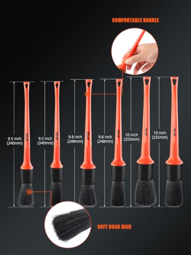 Car Detailing Brush Kit, 6Pcs Auto Boar Hair Detail Brush Set Automotive Interior Exterior No Scratch Microfiber Detailing Brushes for Cleaning Air Vents, Engine Bays, Dashboard & Wheels -BRFCD15 - color: 6pcs Car Detailing Brush Set