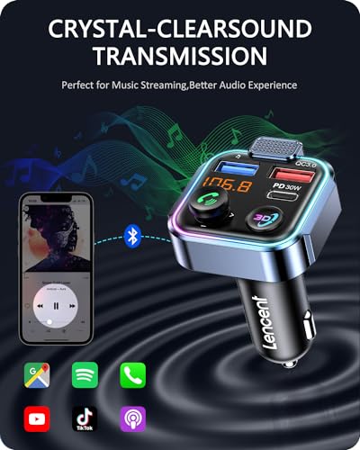LENCENT Bluetooth 5.3 FM Transmitter, Wireless Radio Adapter Car Kit - size: Colorful-48W