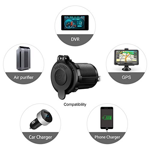Cigarette Lighter Socket Car Marine Motorcycle ATV RV Lighter Socket Power Outlet Socket Receptacle 12V Waterproof Plug by ZHSMS - color: Black