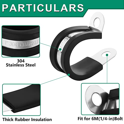 OURU 10pcs 2 Inch Stainless Steel Cable Clamps,Rubber Coated Cushioned Insulated Cable Clamp,Automotive Cable Wire Clamps,Pipe Clamps,Metal Clamp for Tube,Lines,Wire Cord Installation(Black,51mm) - size: 10pcs - 2"