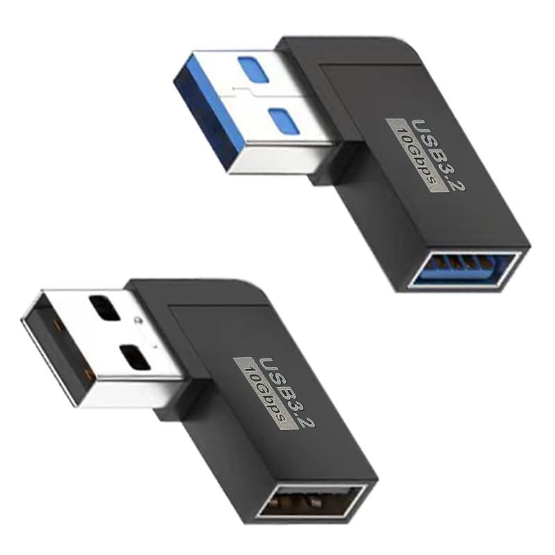 90 Degree Left and Right Angle USB 3.0 Male to Female Expansion Adapter,USB Extender Connector Adapter 2 Pack-Black