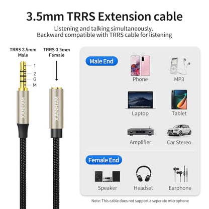 3.5mm TRRS Headphone Extension Cable 16 Feet /5M 4 Pole 1/8 Inch Auxiliary Audio Mini Jack Cord with Microphone Female to Male Compatible with Smartphone, iPhone, iPad, Tablet, etc - size: 16 Feet / 5M