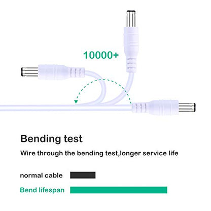 2 Pack Power Extension Cable 12ft 2.1mm x 5.5mm Compatible with DC 5V 12V 24V for CCTV Security Camera IP Camera Standalone DVR, LED Strip String Light-Male to Female (White) - size: 12FT