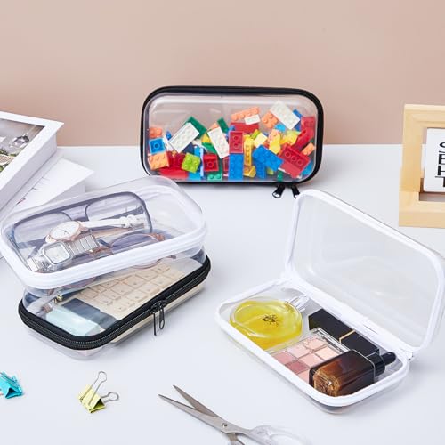 Hoolerry 4 Pcs Hard Clear Zipper Case, Clear, 7.5 x 3.9 x 2 in, Bicolor - color: Black and White, size: 7.5 x 3.9 x 2 in