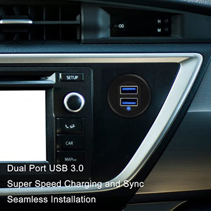 Double Port USB 3.0 Car Mount Flush Cable Dashboard Panel with LED - style: Dual Port 1ft