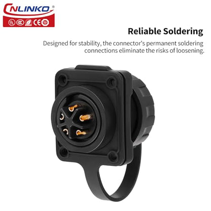 CNLINKO YM-20 5 PIN Waterproof Connector, IP68 Circular Connector, Quick Plugging Aviation Connector, PBT Plastic Shell Solder Connector M20 Male -Female Flange Socket (5 PIN) - size: 5-Pin, style: Solder-Assembly