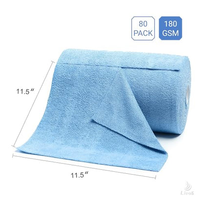 LIVOS Microfiber Cleaning Cloth Roll - 80 Pack, Reusable Paper Towels Blue Tear Away, Microfiber Towels for Cars, Super Absorbent Lint Free Cleaning Rags for House, Kitchen, Window-11.5"x11.5" - color: Blue