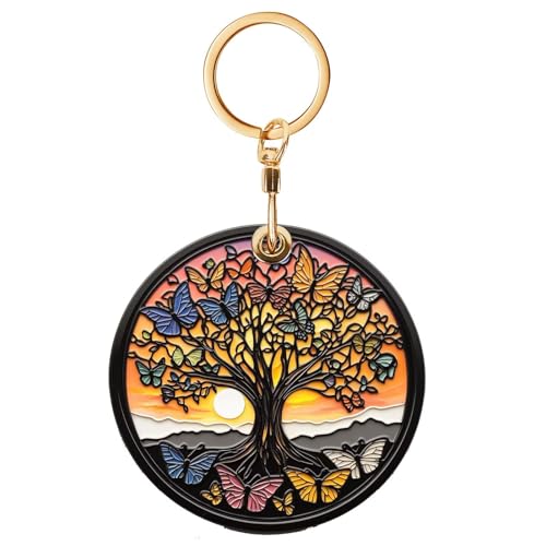 Butterfly Tree Of Life Leather Keychain Case Holder,GPS Tacker With Keychain Ring,Access Card Scratch-Resistant,Finders Accessories For Pets, Luggage, Wallet, Backpacks - color: Butterfly Tree of Life