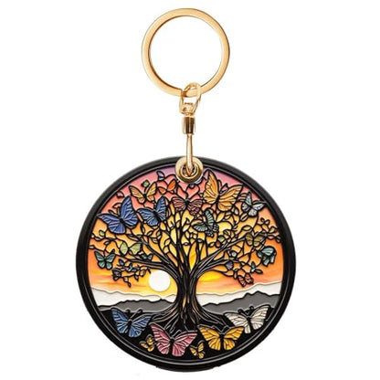 Butterfly Tree Of Life Leather Keychain Case Holder,GPS Tacker With Keychain Ring,Access Card Scratch-Resistant,Finders Accessories For Pets, Luggage, Wallet, Backpacks - color: Butterfly Tree of Life