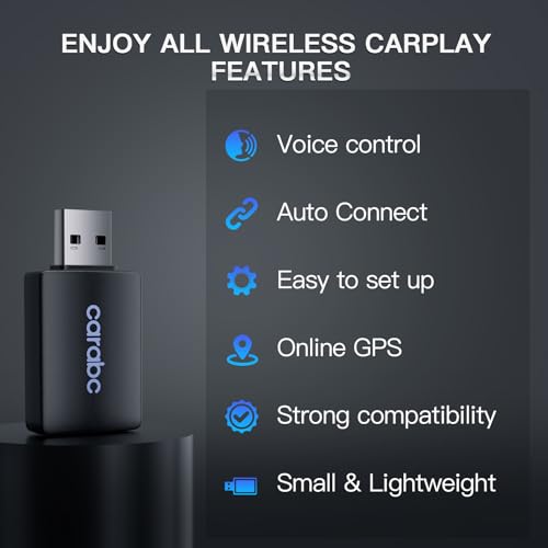 Wireless CarPlay Adapter for Apple iPhone - Converts Factory Wired to Wireless CarPlay, Plug-and-Play, Auto Connect, Compatible with Car from 2014 Onwards & iOS 10 +
