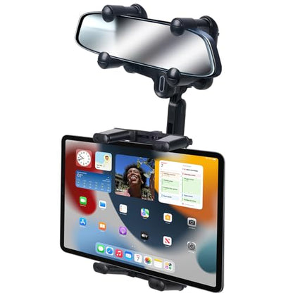 kelofam Phone Mount for Car,Car Rear View Mirror Phone Holder, Multifunctional 360°Rotatable and Retractable Tablet Holder for Car，Suitable for iPhone,iPad,Samsung Z Fold 7 6 5, All Foldable Phones