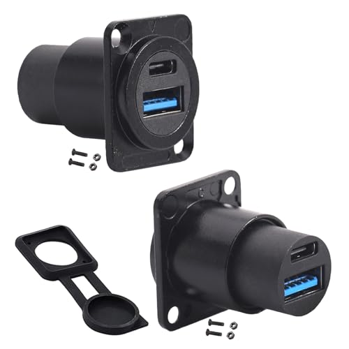 PENGLIN 2PCS Dual USB Panel Mount Adapter, USB-C 3.1 & USB 3.0 Data Socket - color: Black, size: 2PCS