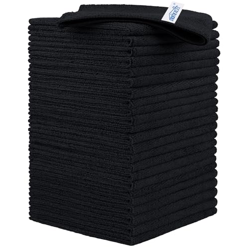 HOMEXCEL 24PK Microfiber Cleaning Cloth, Cleaning Rag for Home, 11.5x11.5in - color: Black