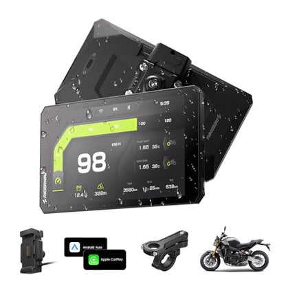 R7X Wireless Motorcycle Apple CarPlay & Android Auto Screen, Quick-Release Cradle (BMW-Style Convenience), 7" 1200 Nits 60fps Display, IP69K Waterproof, Action Camera Control, Universal Fit - size: R7X Motorcycle Carplay for Non-BMW