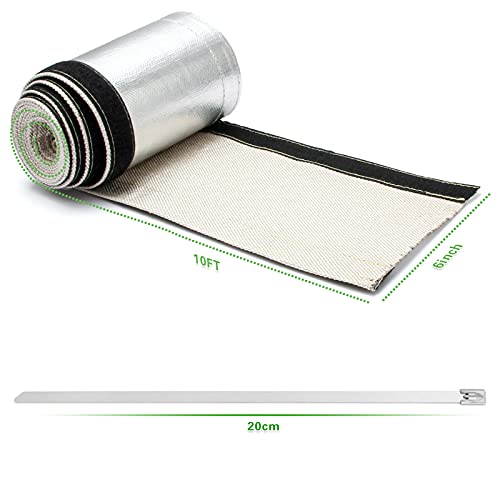 Heat Shroud Aluminized Sleeving Heat Shield fuel line wire heat sleeve 1-1/2''I.D. x 10FT with 20 Pcs 7.8Inch Stainless Steel Cable Metal Zip Ties - size: 1-1/2''I.D. x 10FT