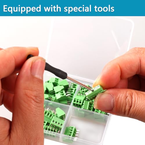52PCS 2.54mm 0.1" Pitch PCB Mount Screw Terminal Block Connector, Minidodoca 2P 3P 4P 5P Terminals 150V 6A for 26-18AWG Cable，Equipped with Special Screwdriver - style: 52pcs Terminal Block Connector