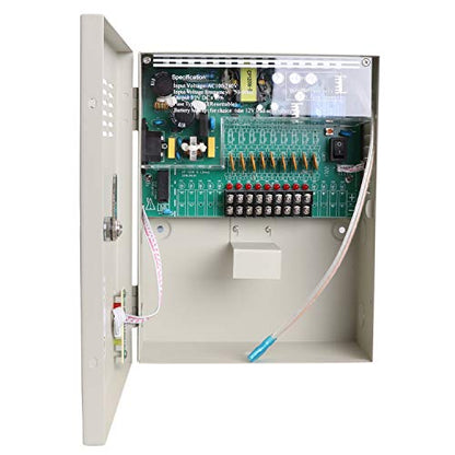 9 Channel 9 Way 12V 5Amp DC Metal Boxed Cabinet Regulated Power Supply Unit with Backup Battery Link for Burglar Alarms CCTV Cameras PTZ Access Control - size: 5A9CH