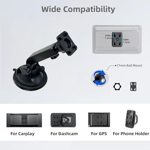 Carplay Screen Mount, Upgrade 90mm Larger Suction Cup Mount 360° Flexible Windshield Dashboard Bracket for 7" 9" 10.26" Inch Car Play Screen Replacement Mount